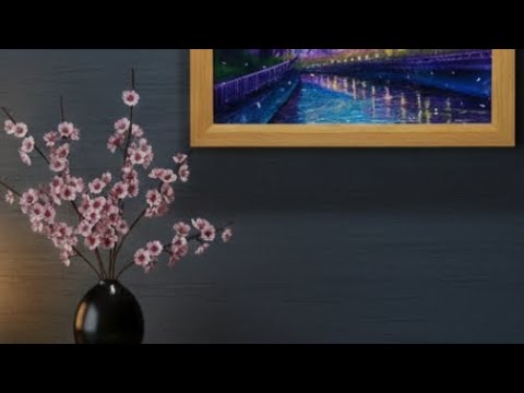 油絵】青い満月の下で。幻想的に舞う夜桜を描く - YouTube