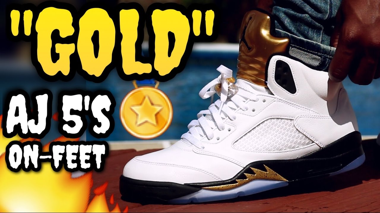 GOLD' AIR JORDAN 5 ON-FEET REVIEW! - YouTube