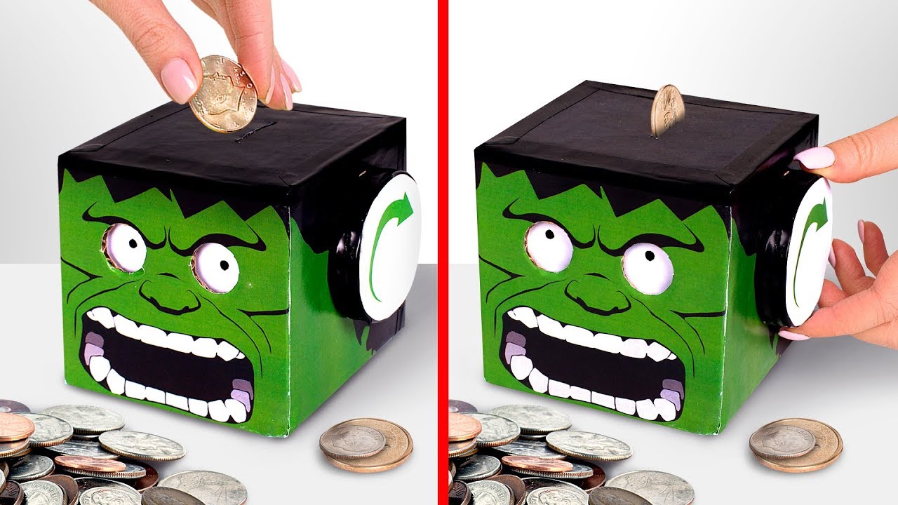 見張り役の目が動く段ボールの貯金箱を作ってみよう - YouTube