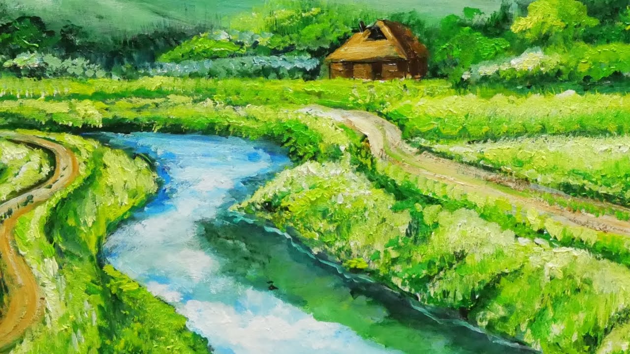 田舎風景】#油彩画 #芸術 #油絵 #絵 #アート #oilpainting #oil