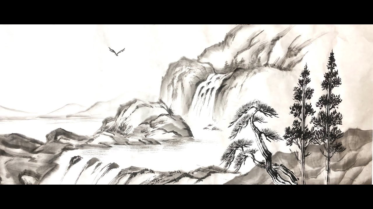 Sumi-e: Landscape in Japanese ink painting by Tohun Kobayashi