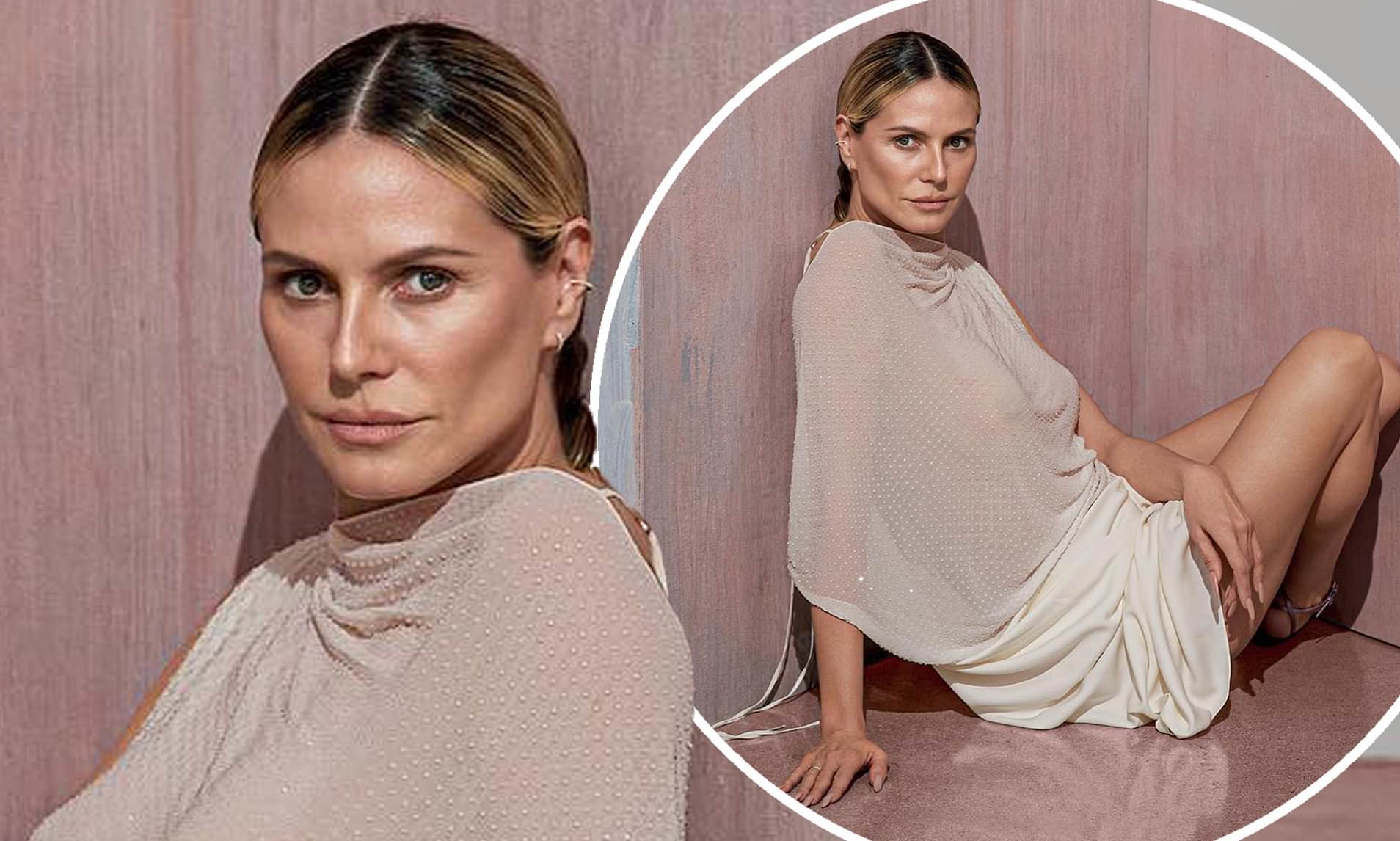 Heidi Klum, 49, goes braless in a sheer cream top as she poses for
