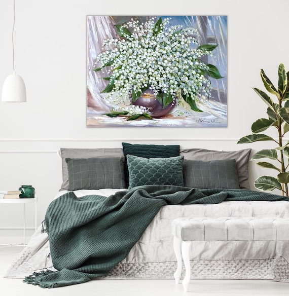 油絵 菅家令子 絵 絵画インテリア 額付(銀) F4-090116 花 すずらん