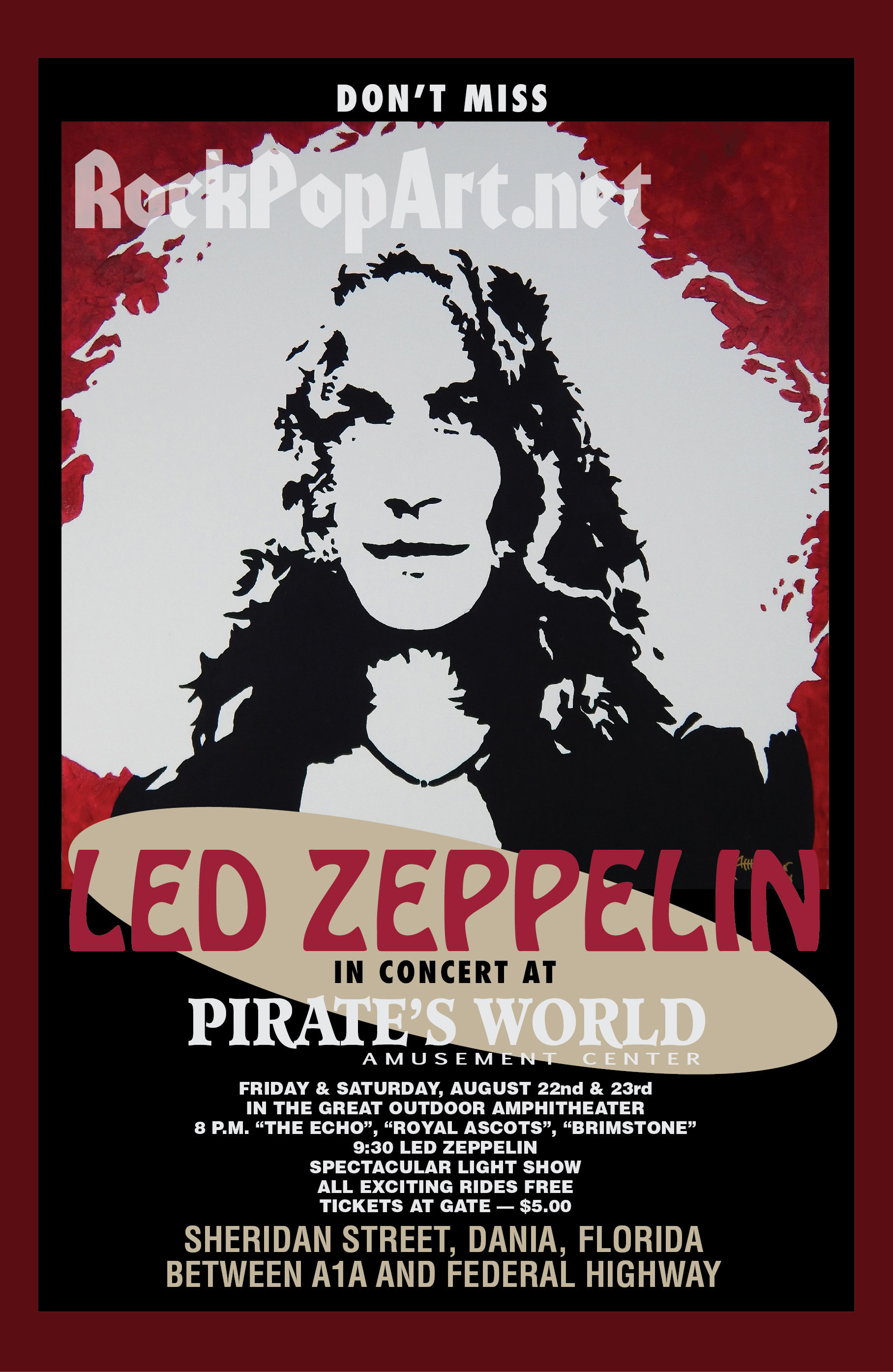 LED ZEPPELIN 1969 Pirates World FL Concert Poster Re-imagined With