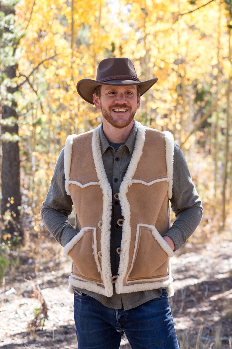 Mens Sheepskin Vest-rancher - Etsy
