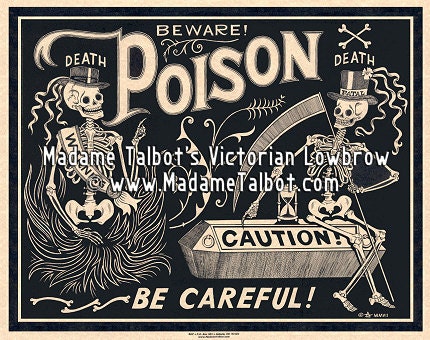 Black Poison Parchment Label Poster Skeleton Madame Talbot's