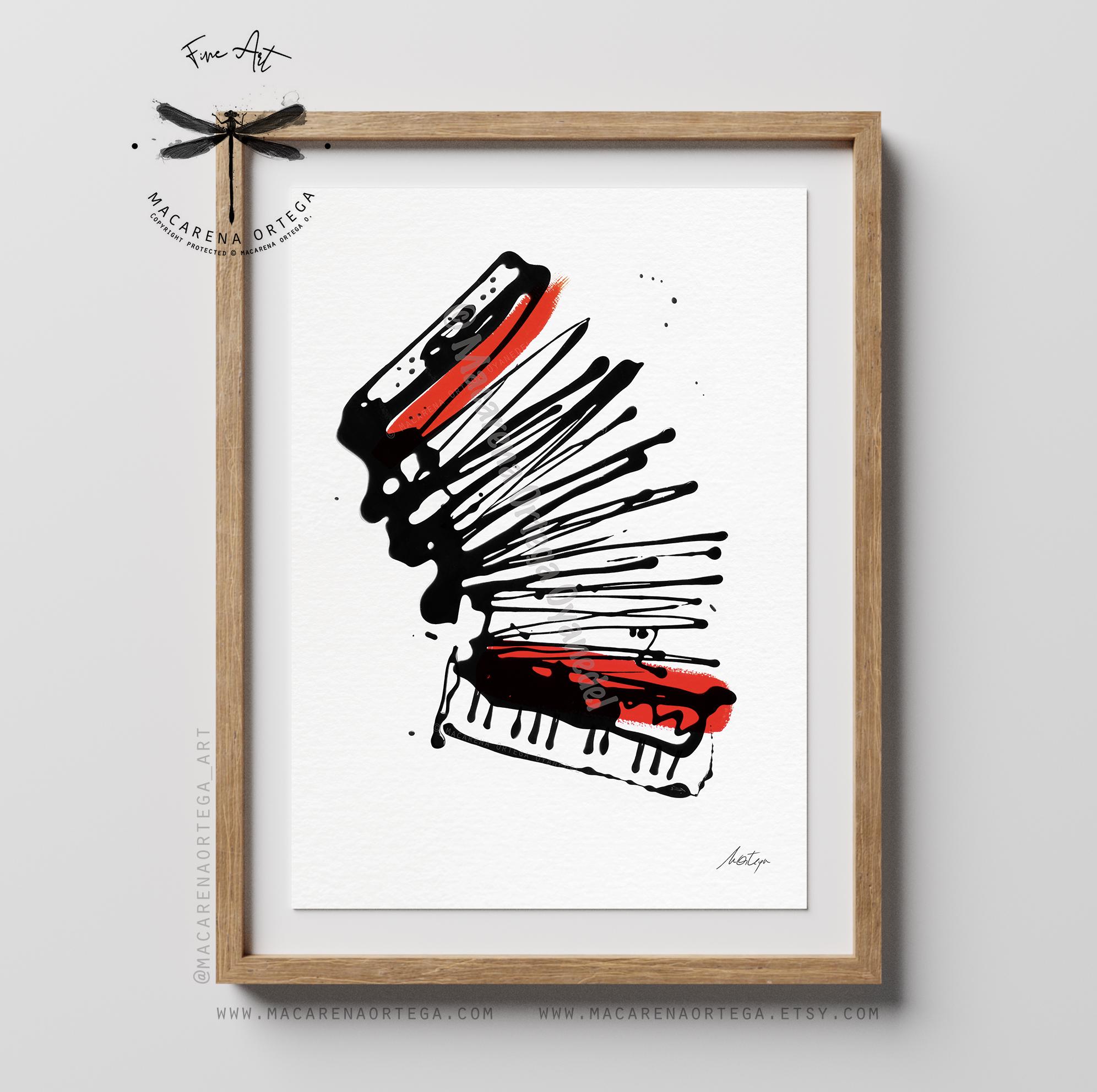 Accordion Abstract Art Print | Minimalist Piano Accordion Painting