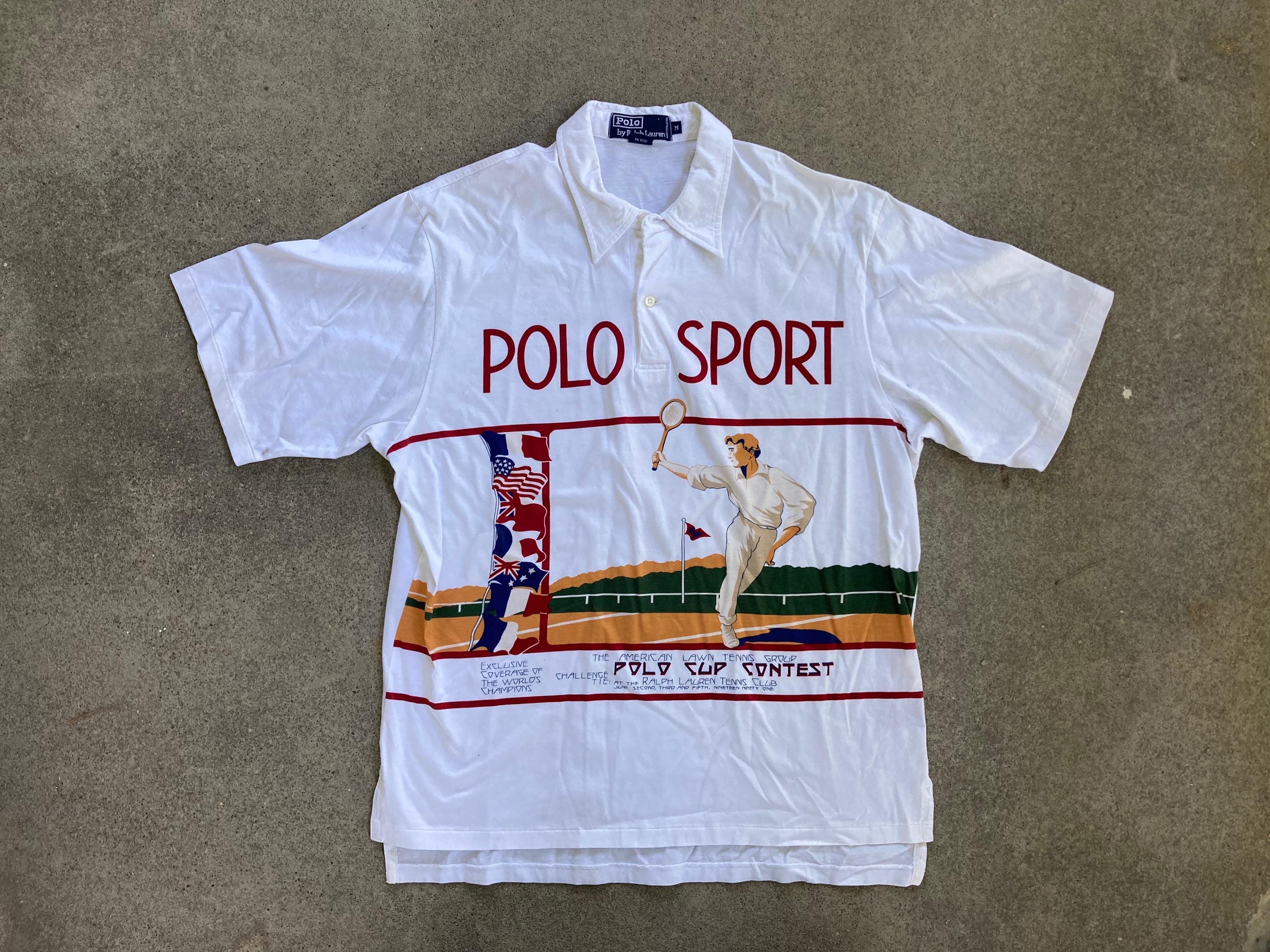 Vintage 1990s POLO Sport Tennis Cup Contest White Polo SHIRT Size