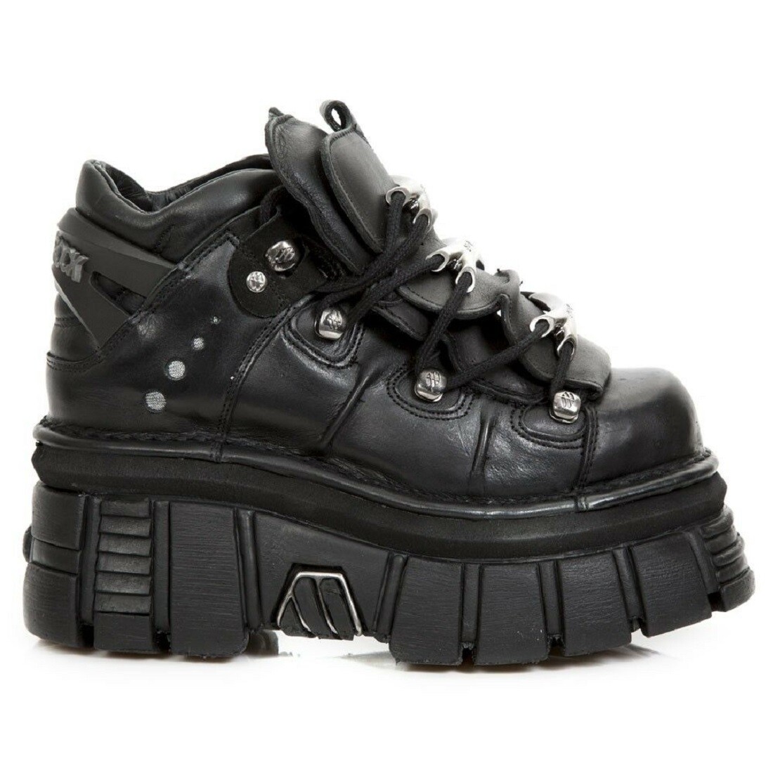 NEW ROCK M.106-S29 TOWER SHOES Metallic Black Leather Biker Gothic