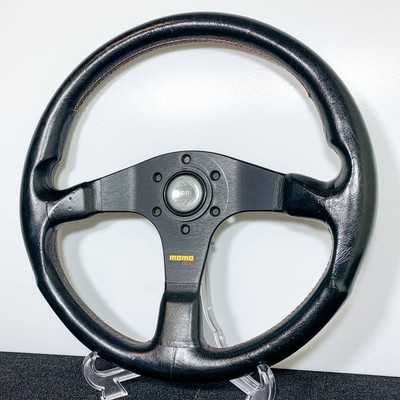 MOMO CORSA Leather Steering Wheel 34.5cm Red Stitch Vintage JDM