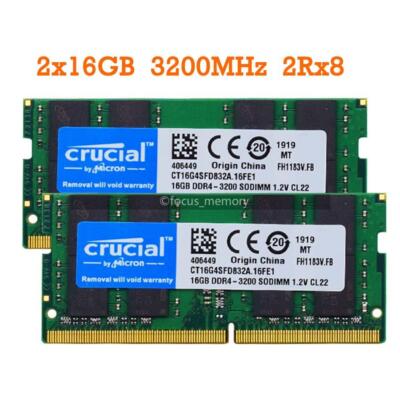 Crucial 32GB (2x16 GB) Ram DDR4 SO-DIMM 3200 MHz PC4-25600 Laptop