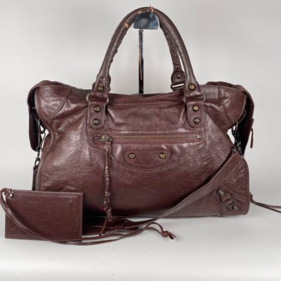 BALENCIAGA The City Leather Tote Shoulder Bag 2way Chocolate Brown