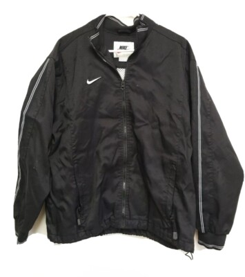 Y2K Nike Nylon Jacket Windbreaker Black White Stripes Sz Youth