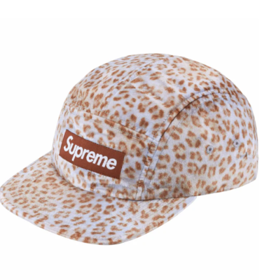 Supreme Leopard Velvet Camp Cap (SS24) Tan Authentic New Box Logo