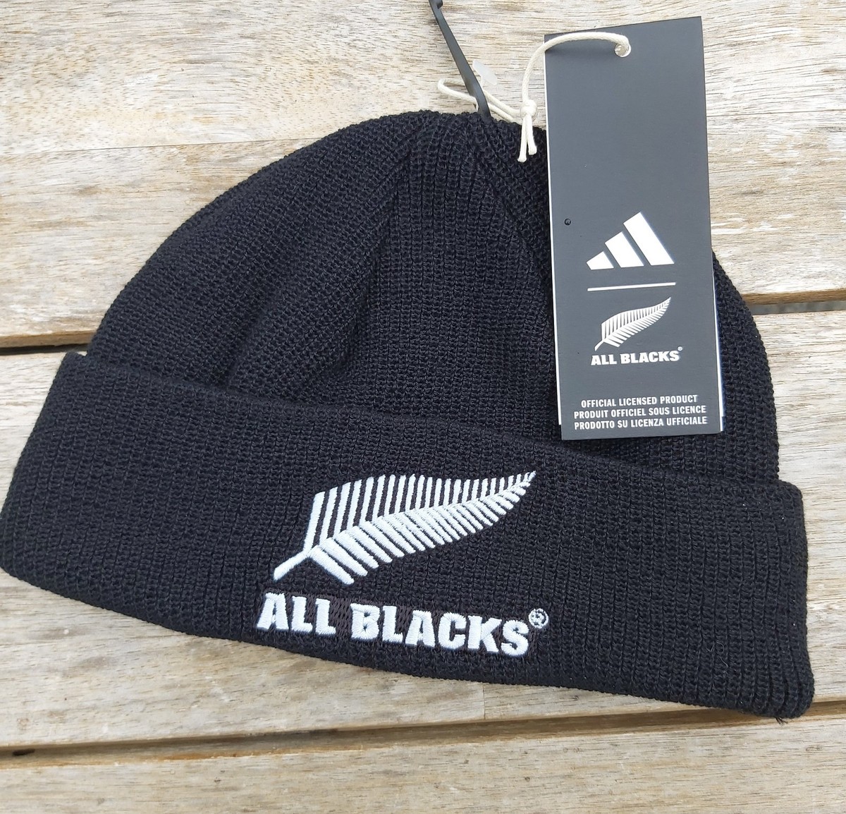 M Official ADIDAS ALL BLACKS Rugby FISHERMANS BEANIE Hat New