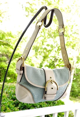 Coach Vintage 1457 Soho Y2K Blue Signature C Canvas & White