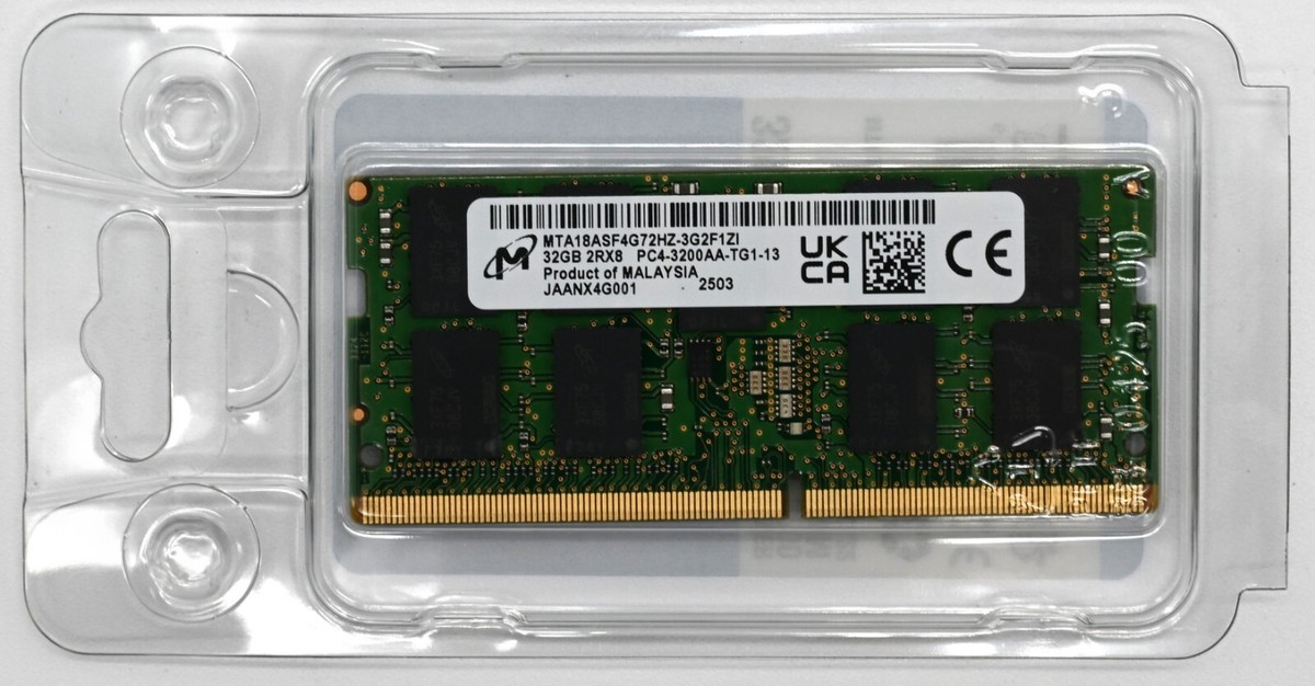 Micron 32GB DDR4 3200Mhz ECC SODIMM Laptop Memory MTA18ASF4G72HZ
