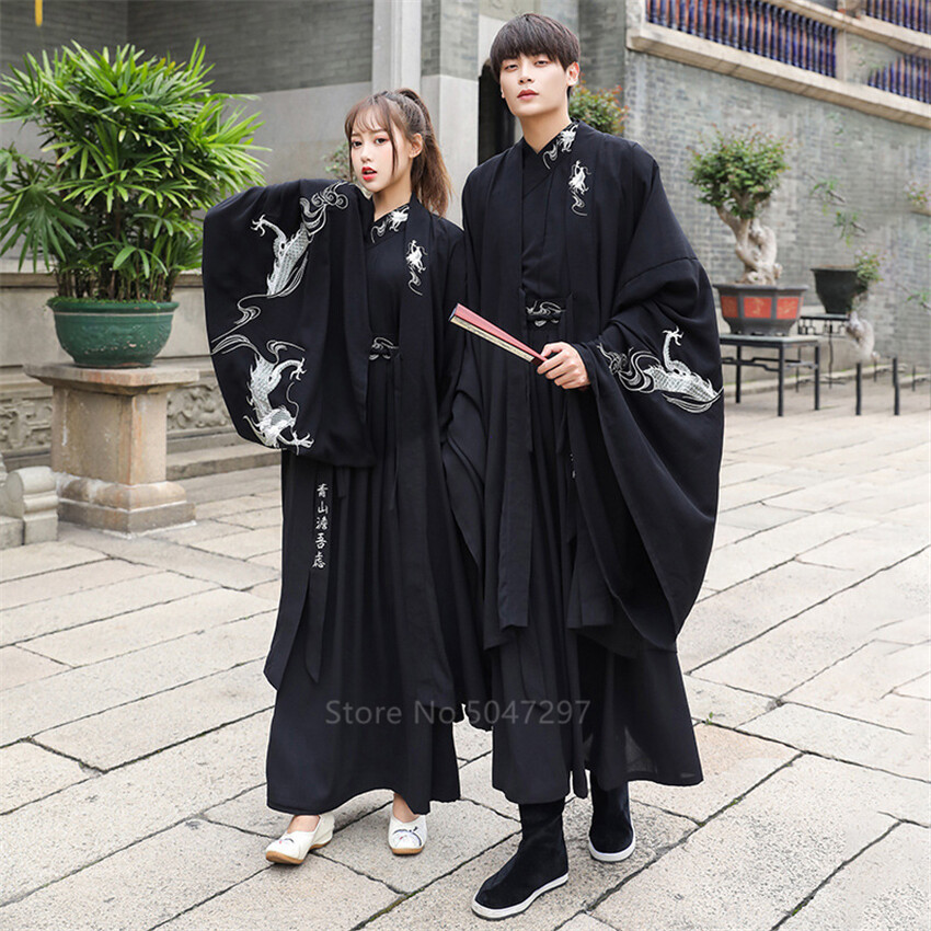 Japanese Embroidery Women Kimono Dress Men Samurai Cosplay