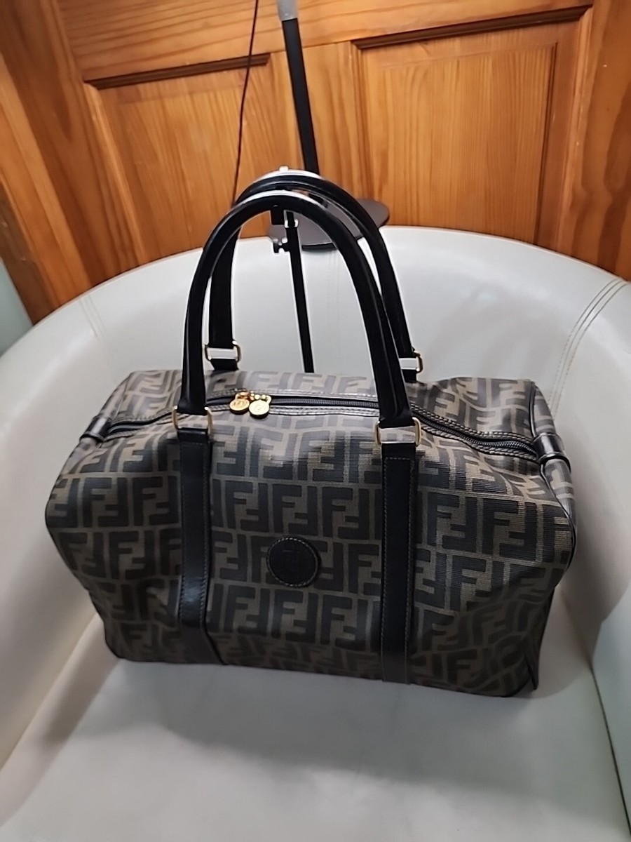 Vintage Preowned Fendi Zucca Travel Boston Bag Canvas /PVC Leather