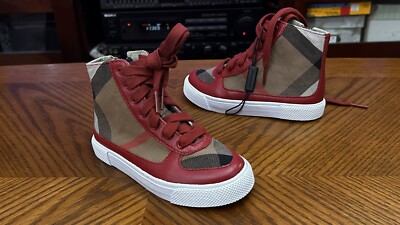 Burberry Children Toddler High Top Sneakers Check Canvas Red