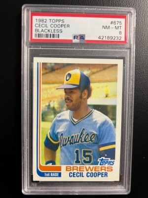1982 Topps Baseball Blackless Error Card #675 Cecil Cooper Brewers