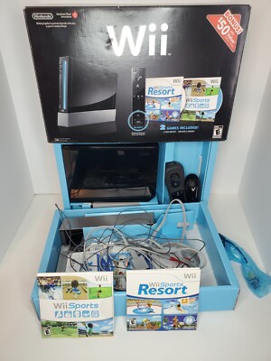 Nintendo Wii Black Console RVL-001 with Wii Sports & Resort