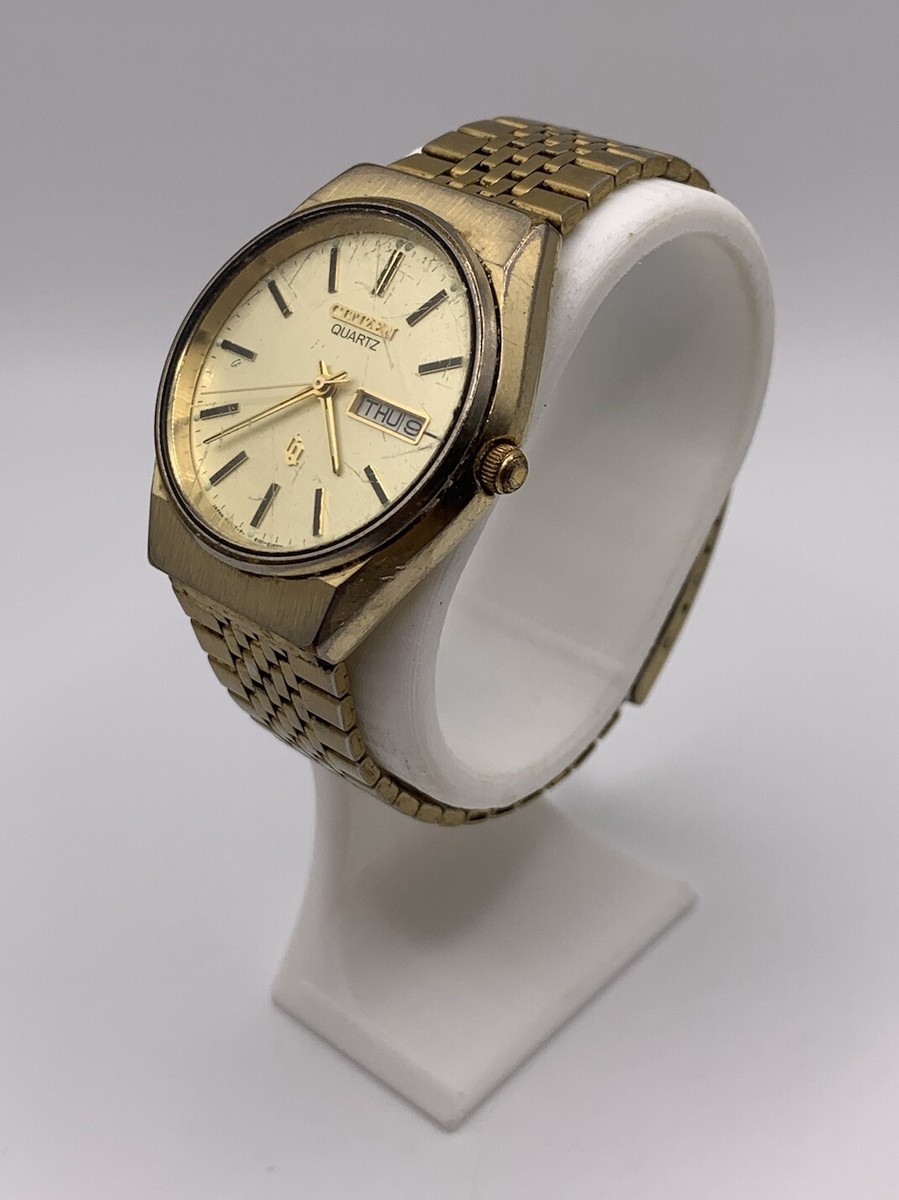 MINT 1980s Citizen 6101-s16903 Mens Gold Plated Quartz Calendar
