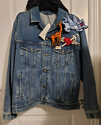 GUCCI sz IT 50 US L Mens Blue Denim Jacket with Brooches RRP 3200