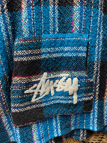 Vtg 90s Stussy Mexican Baja Poncho Pullover Blanket Drug Rug