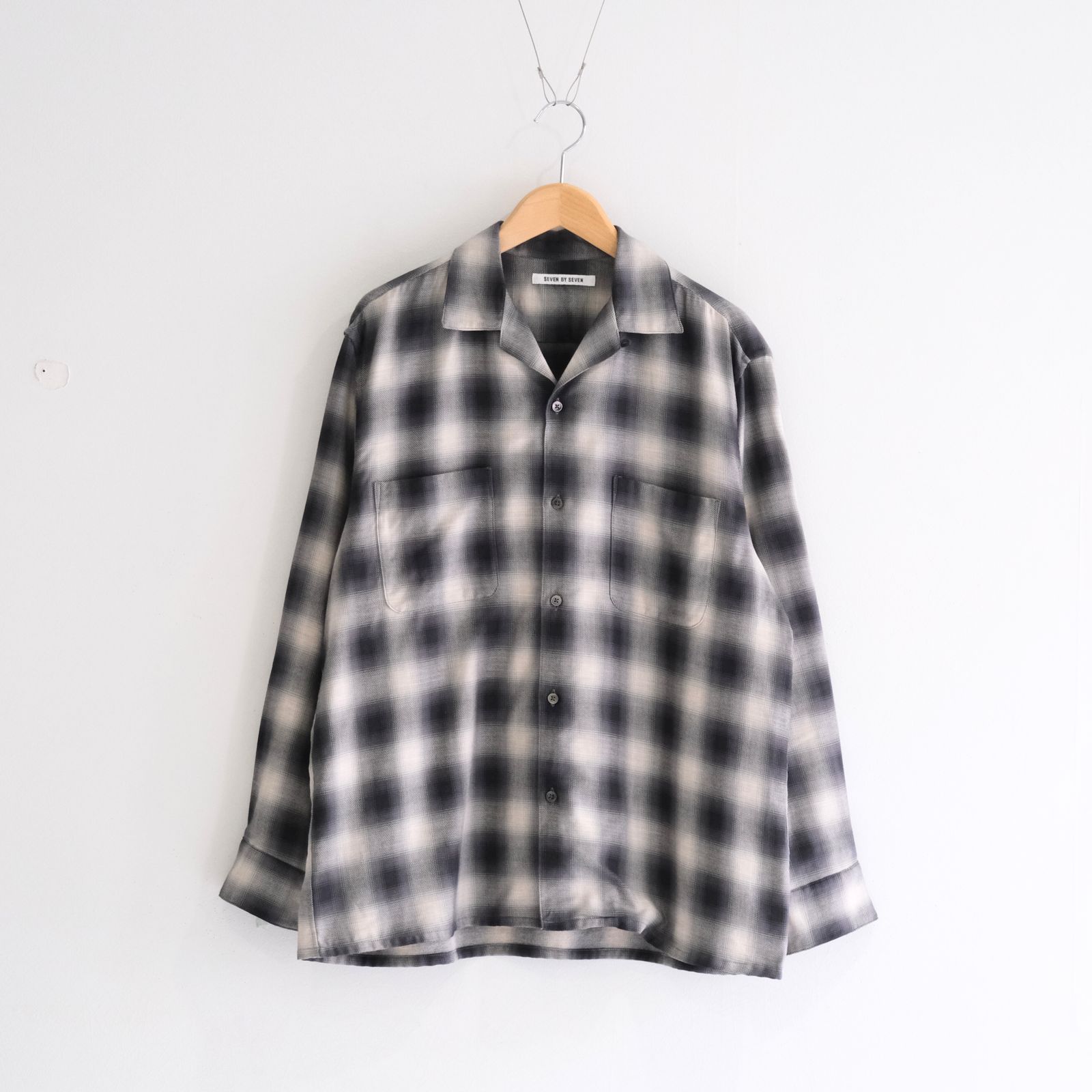 SEVEN BY SEVEN - OMBRE CHECK OPEN COLLAR SHIRTS ‐Cotton Yak