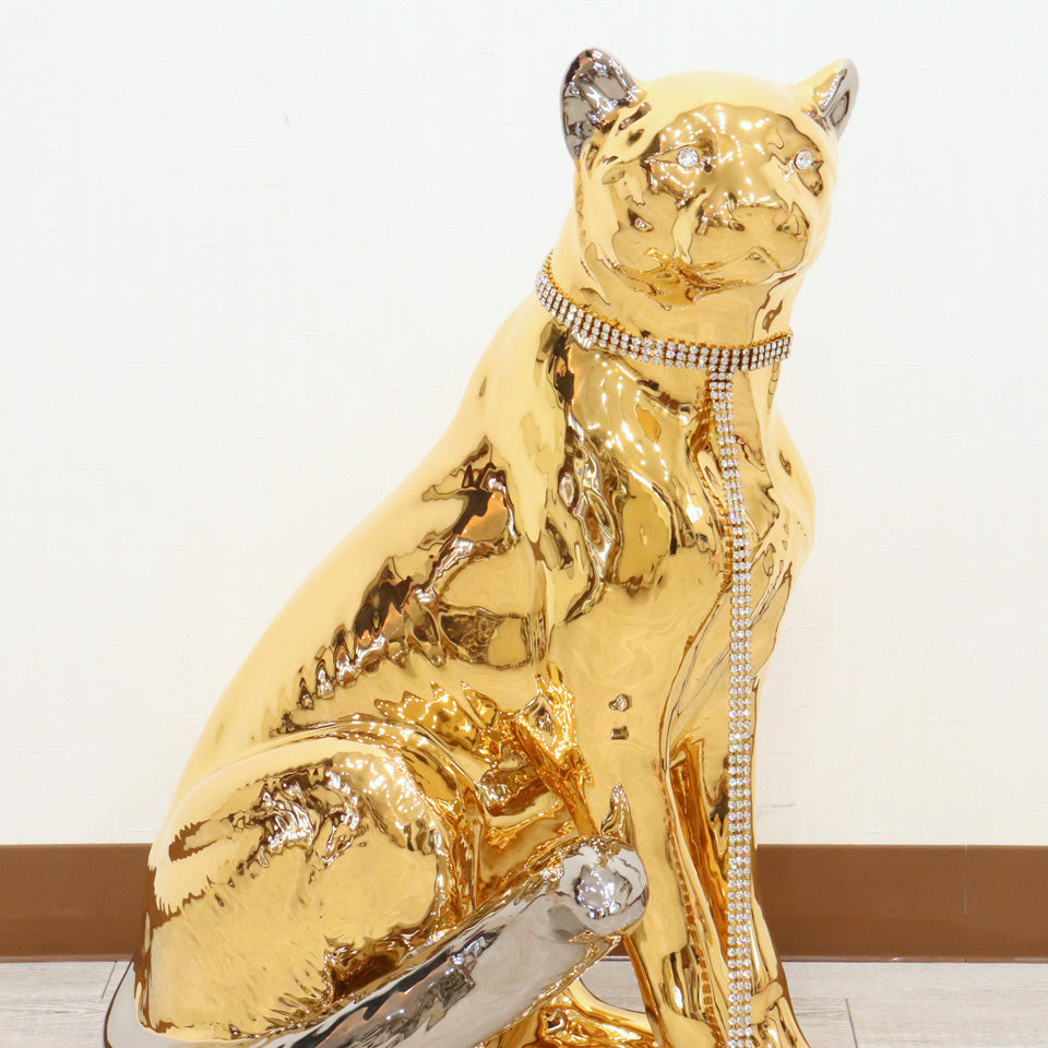 イタリア レオパード AHURA 陶器 置物 オブジェ 風水 縁起物 パンサー