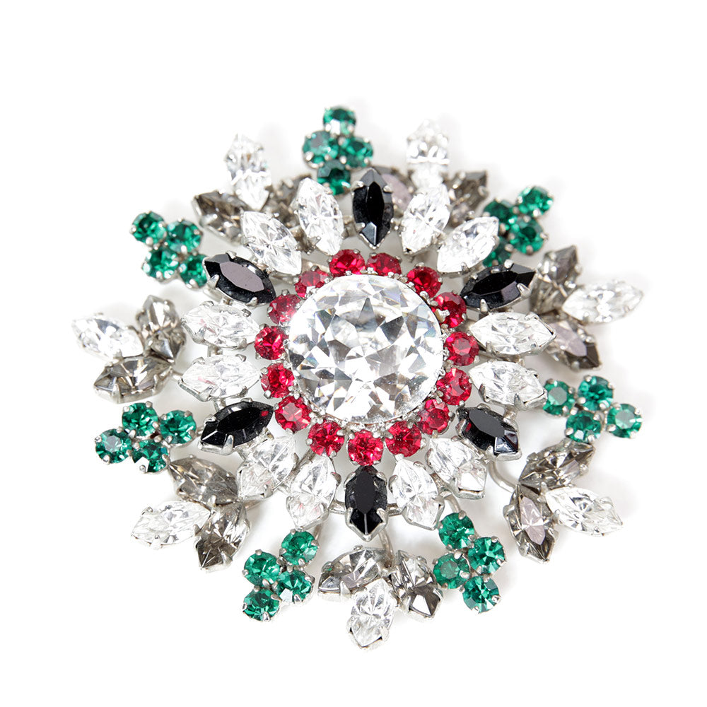 ブローチ ラインストーン レッド グリーン クリアカラー 124370