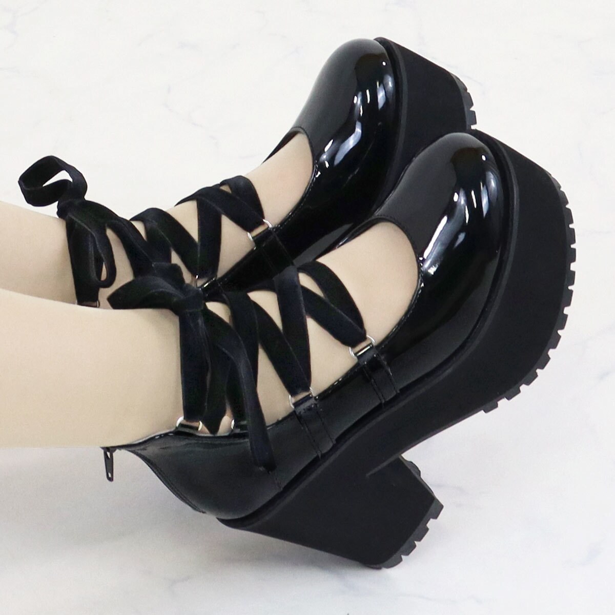 ☆ベルベットリボンレース厚底パンプス☆1646 | ラブハンター(LOVE