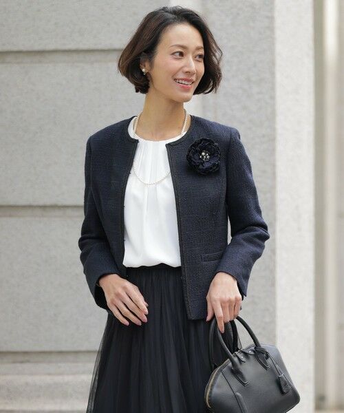 セットアップ対応】ファンシーツイード ノーカラー ジャケット （ノー