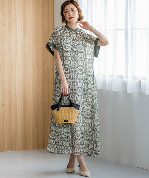 一部店舗限定/速乾性/洗える】モノトーンプリント ワンピース （ロング