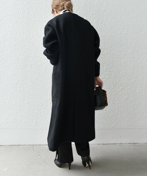 セール】 SHIPS any: ノーカラー パイピング ウールミックス ロング