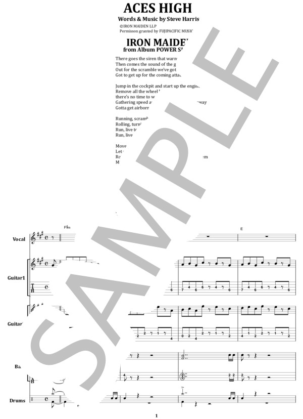 楽譜】IRON MAIDEN / ACES HIGH バンド・スコア from68 / IRON MAIDEN