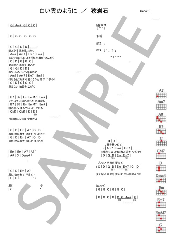 楽譜】白い雲のように / 猿岩石 (ウクレレ弾き語り / 初級) - Piascore