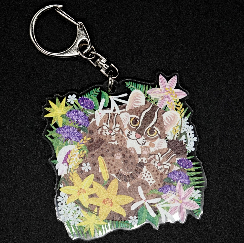 ツシマヤマネコ募金付】キーホルダー対馬の花とヤマネコ【Original