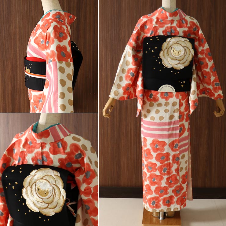 楽天市場】＼WeekendSale開催中!／洗える 小紋 着物 袷 フラワー横段