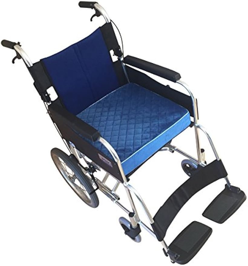 青い介助用車椅子 クッション付き 車いす用クッション エックスシート