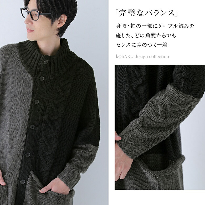 kOhAKUざっくり編み配色ニットカーディガン』