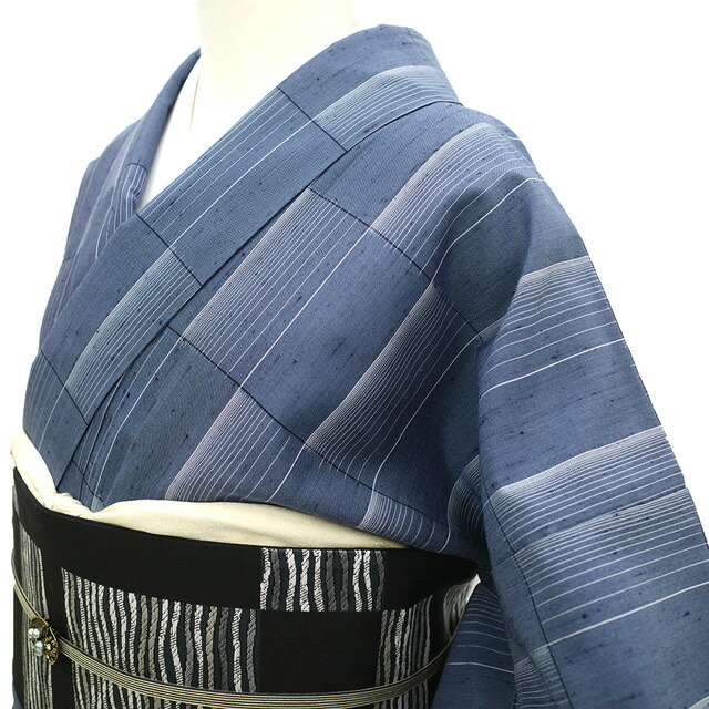 楽天市場】【中古】 紬 着物 リサイクル 正絹 十日町 縦節紬 ブルー