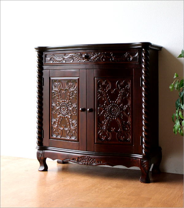 楽天市場】アンティーク風キャビネット 木製 猫脚 収納家具 サイド