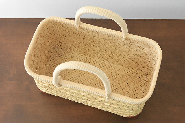 スズ竹市場かご(岩手県鳥越竹細工/籐ハンドル/ミニサイズ/レザー底あて