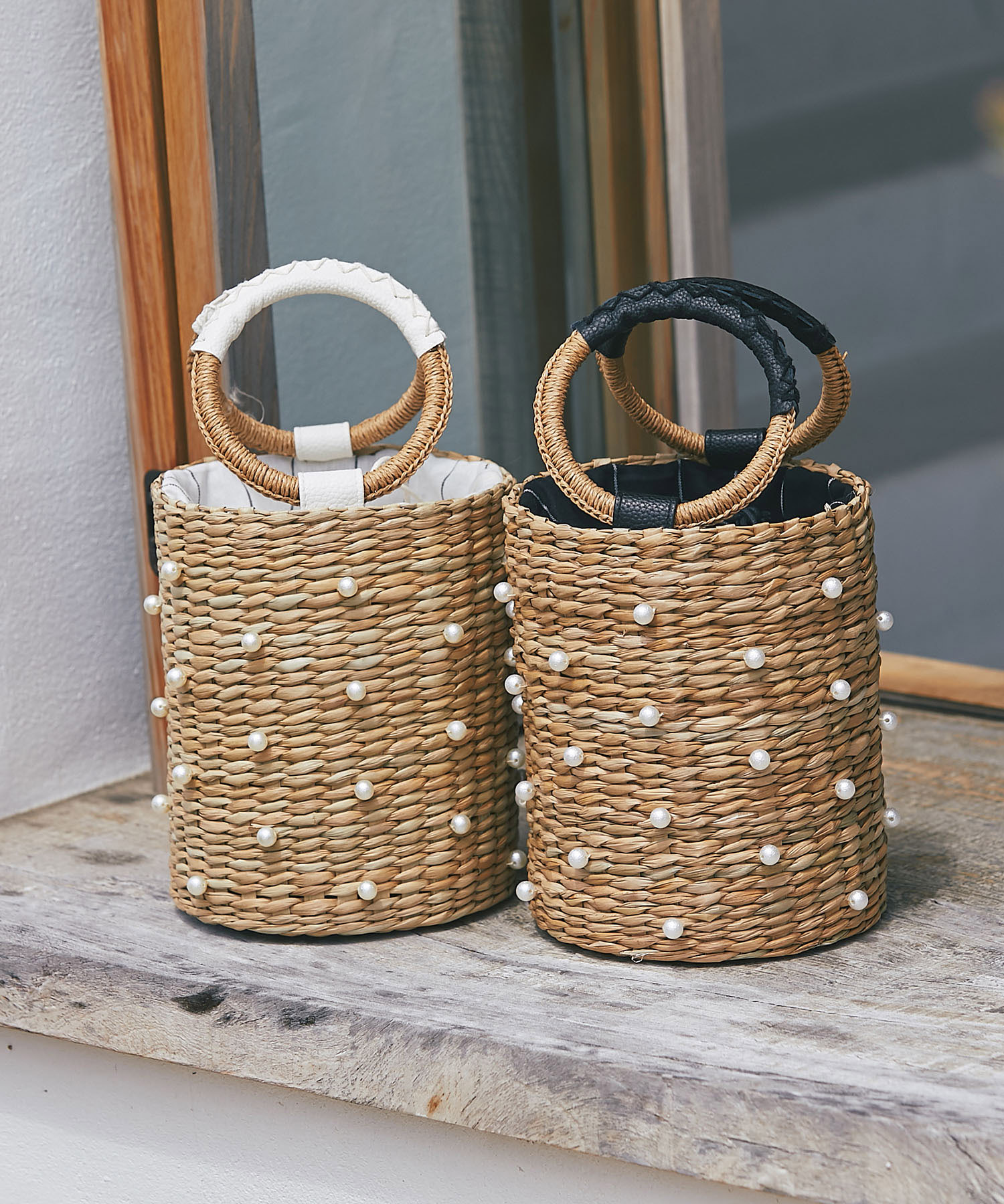 パール付きカゴバッグ