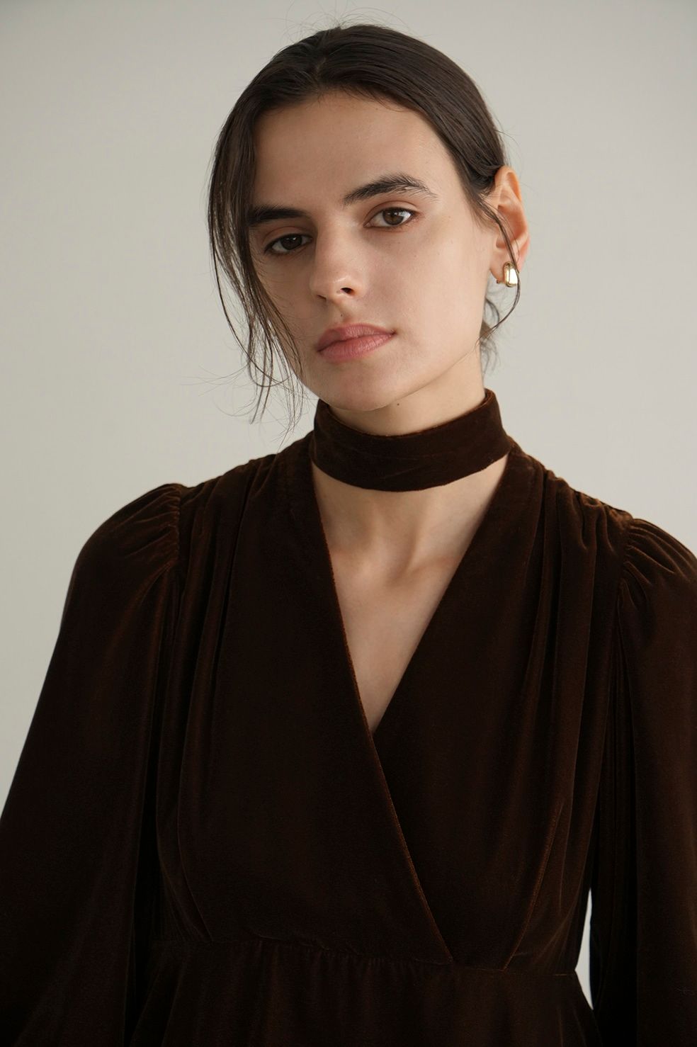 CLANE - ベロアミニワンピース - VELOR BALLOON MINI ONEPIECE - BROWN