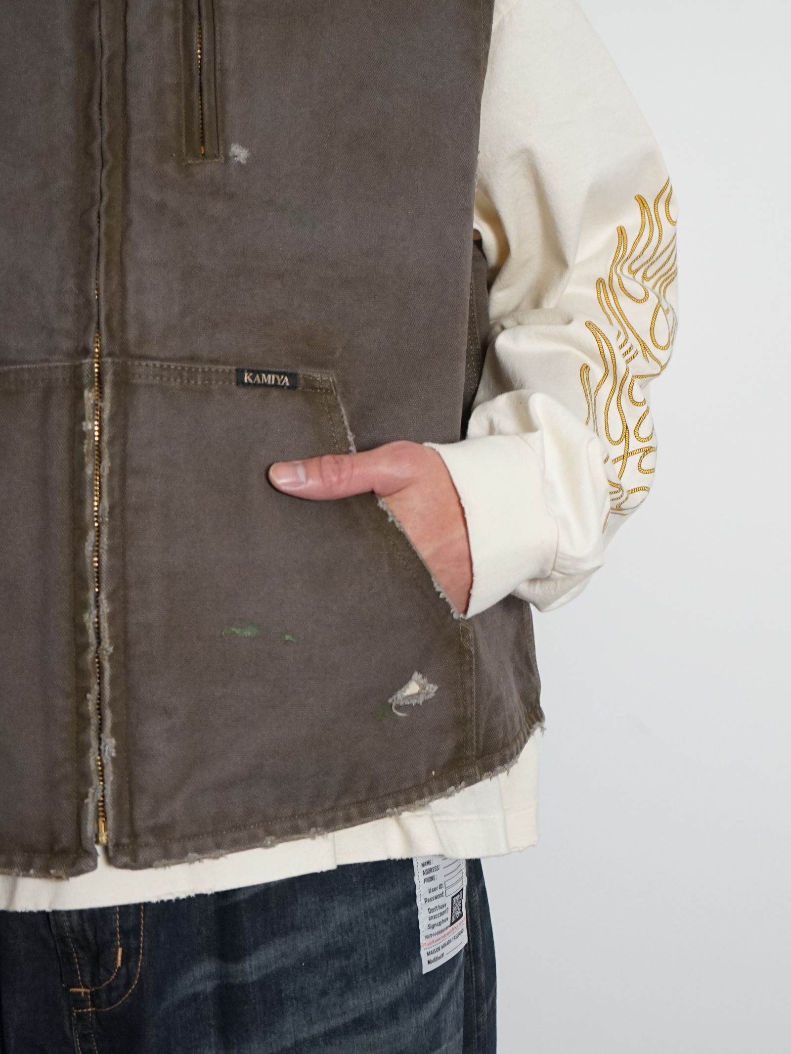 KAMIYA - ボロダックベスト - BORO Duck Vest GREY | ADDICT WEB SHOP