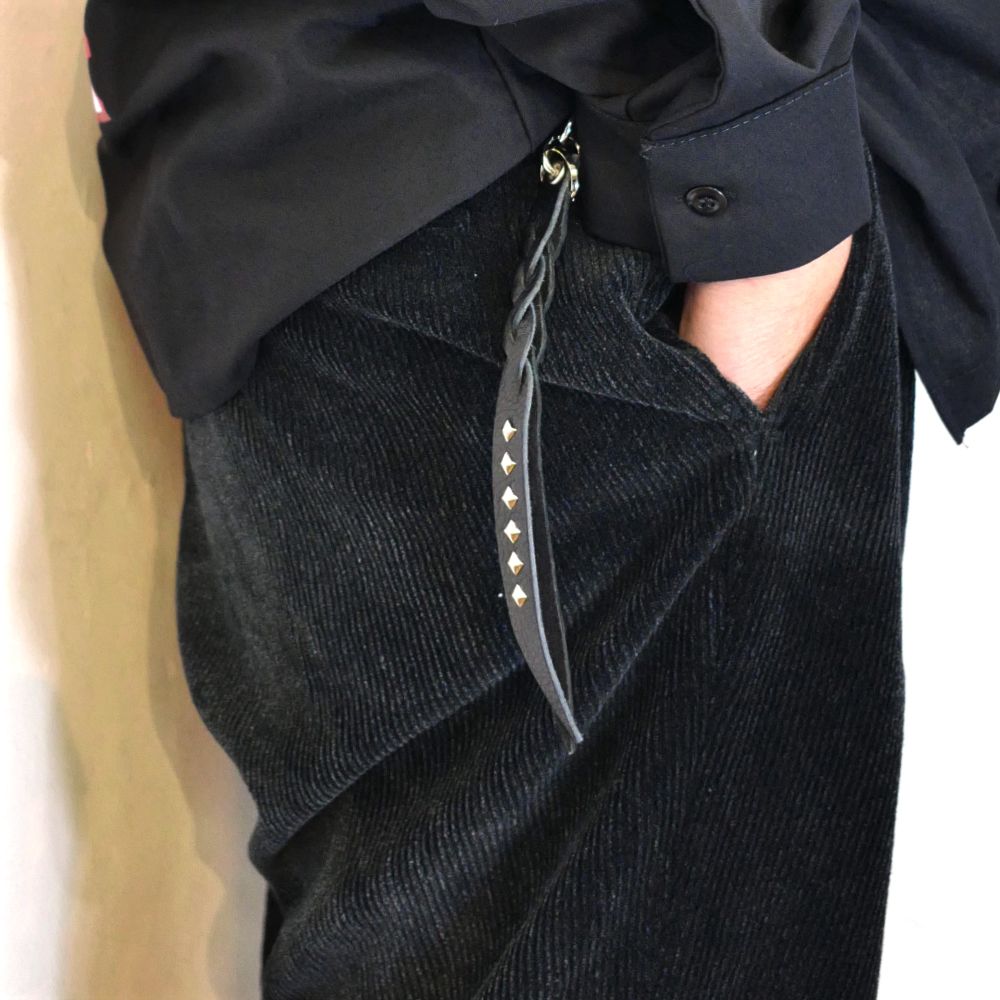 CALEE - STUDS & KNITTING LEATHER SHORT KEY RING ＜TYPE A＞ (BLACK