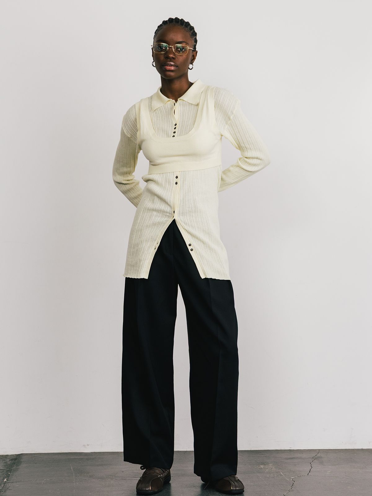 CREDONA - KNIT BUSTIER LONG SHIRTS / ニットビスチェ ロングシャツ